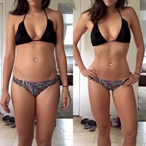 Dziewczyna przed i po odchudzaniu na diecie bezwęglowodanowej